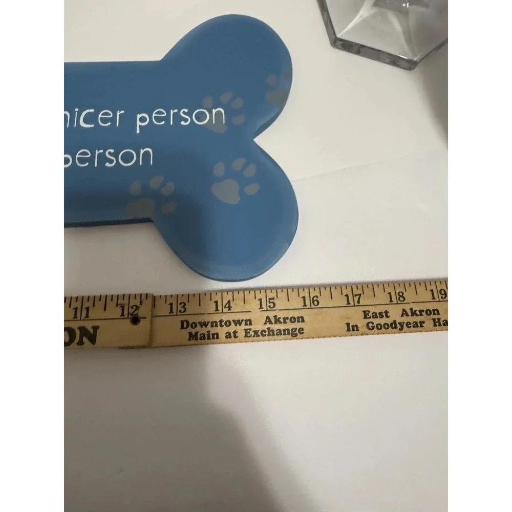 Dog Lover Wall Plaque Bone Shape Funny Quote Blue Paw Print Sign Decor